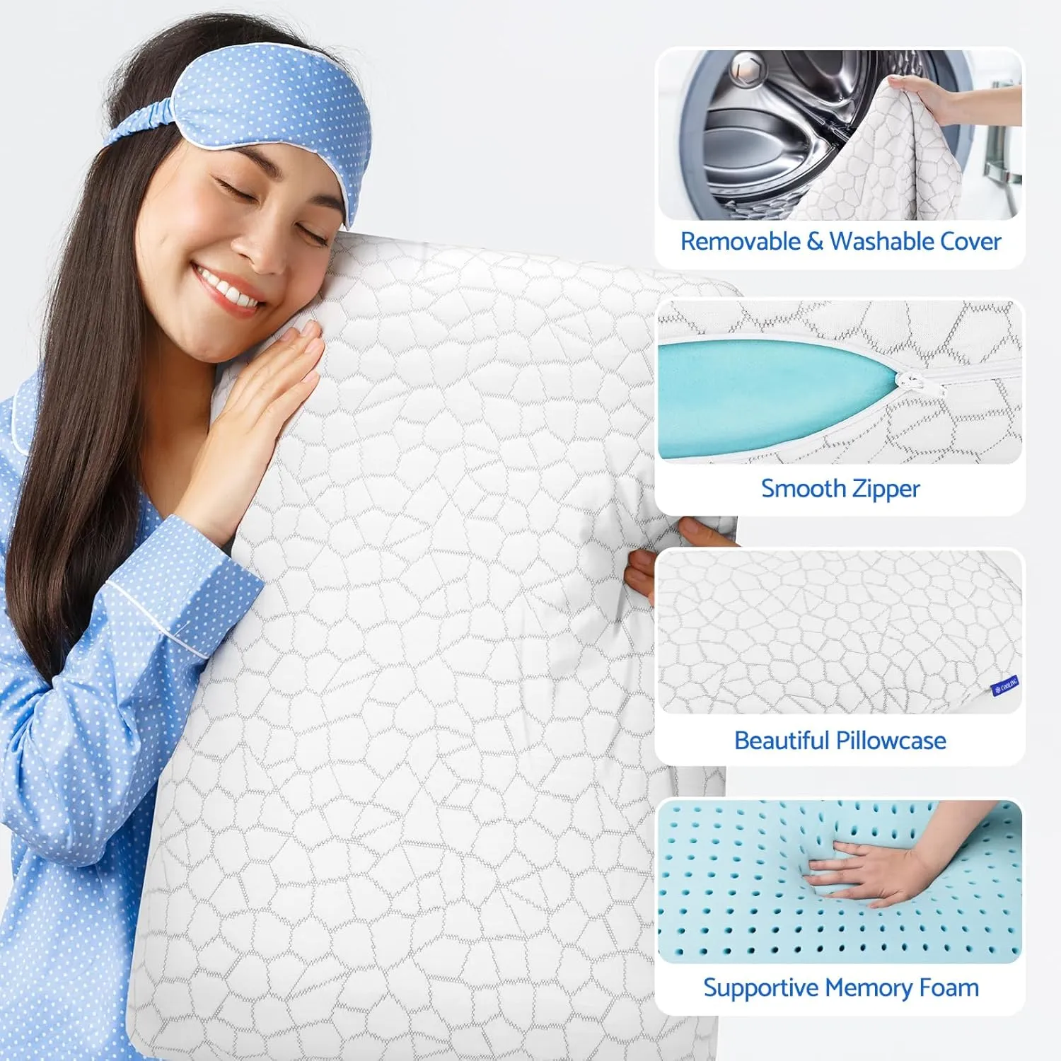 Memory Foam Pillows for Sleeping, Cooling Pillow with Removable and Machine Washable Cover, Bed Pillow for Side, Neck Pillow, Back and Stomach Sleepers, Standard Size (1 Pack), Fathers Day