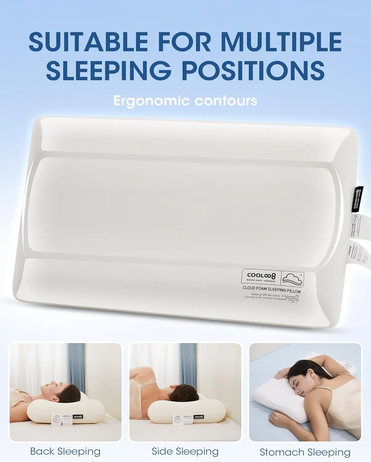 Memory Foam Pillows Queen Size, Contour Cooling Cervical Pillow for Neck Pain Relief, Orthopedic Ergonomic Bed Pillow for Side, Back and Stomach Sleepers, Soft Cloudy Sleeping Pillows (1 PCS)