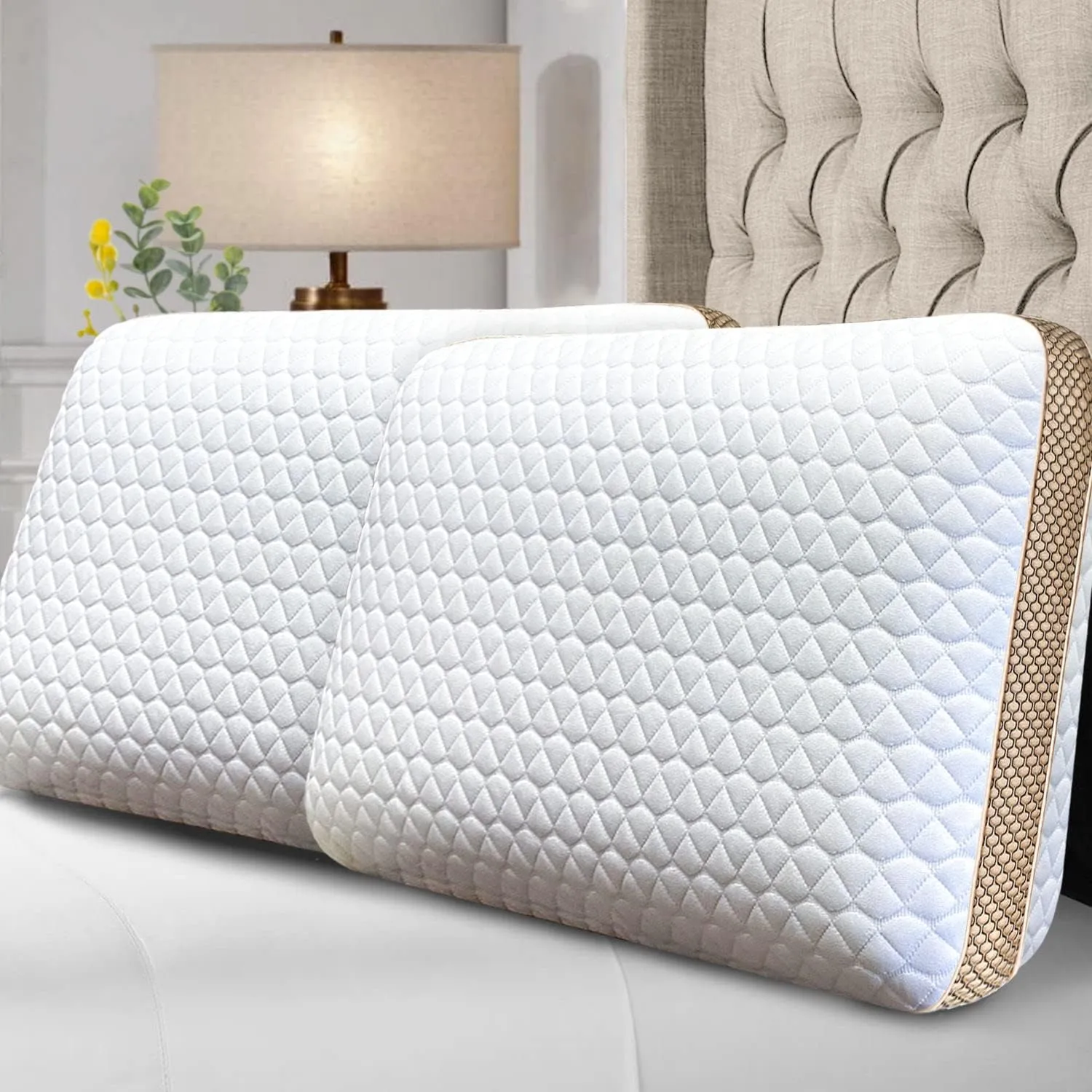Memory Foam Pillows Standard Size Set of 2, Medium Firm Pillow for Sleeping, Orthopedic Bed Pillow for Side, Back Sleepers, Ventilated Gel Foam Pillow with Washable Cover, 23.6" x 15.7"x 5.1"