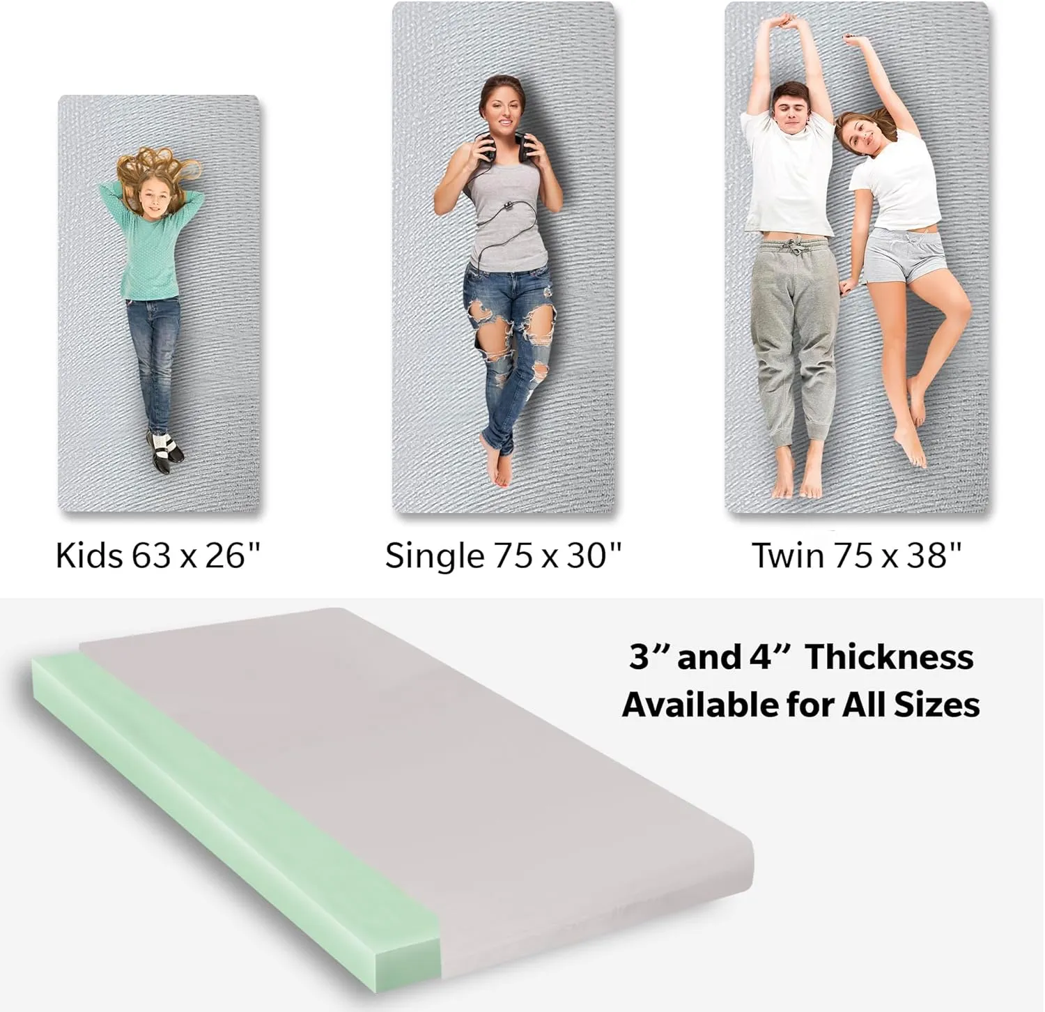 Memory Foam Sleeping Pad - Foldable Floor Camping Mat, Portable Bed Roll-Up Mattress, Water-Resistant Zipper Cover for Outdoors, RVs, Guest Rooms, Dorms