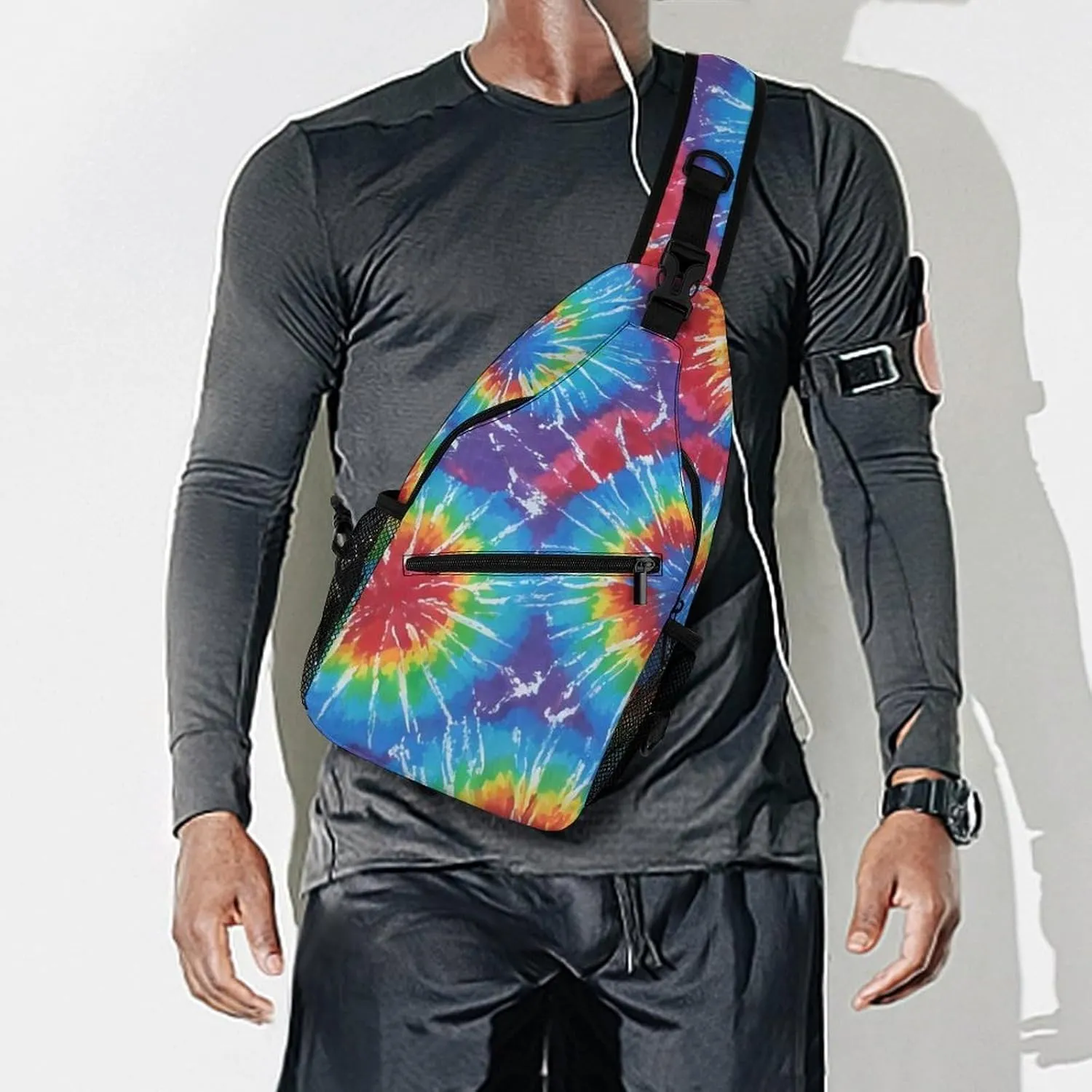 Men Sling Shoulder Backpack Packable Breathable Shoulder Chest Crossbody Bag - Awesome Tie Dye Art Multipurpose Backpacking Bookbag With Adjustable Shoulder Strap