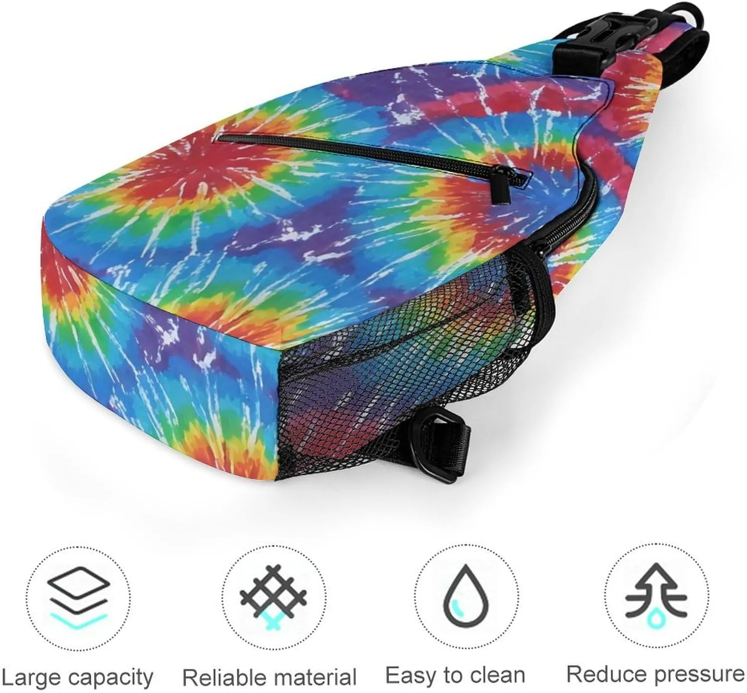 Men Sling Shoulder Backpack Packable Breathable Shoulder Chest Crossbody Bag - Awesome Tie Dye Art Multipurpose Backpacking Bookbag With Adjustable Shoulder Strap