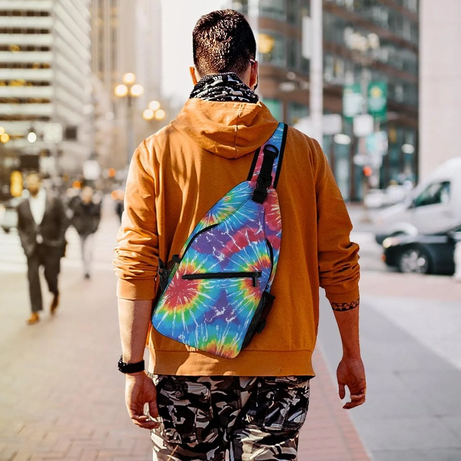 Men Sling Shoulder Backpack Packable Breathable Shoulder Chest Crossbody Bag - Awesome Tie Dye Art Multipurpose Backpacking Bookbag With Adjustable Shoulder Strap