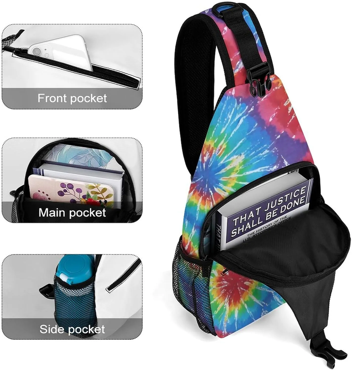 Men Sling Shoulder Backpack Packable Breathable Shoulder Chest Crossbody Bag - Awesome Tie Dye Art Multipurpose Backpacking Bookbag With Adjustable Shoulder Strap