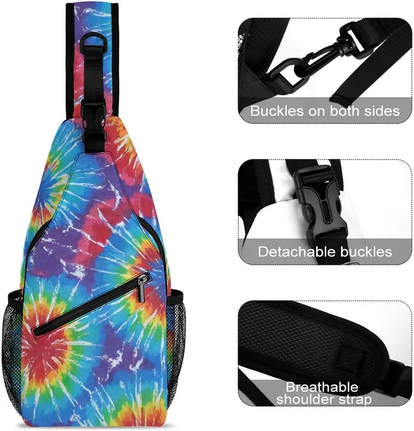 Men Sling Shoulder Backpack Packable Breathable Shoulder Chest Crossbody Bag - Awesome Tie Dye Art Multipurpose Backpacking Bookbag With Adjustable Shoulder Strap