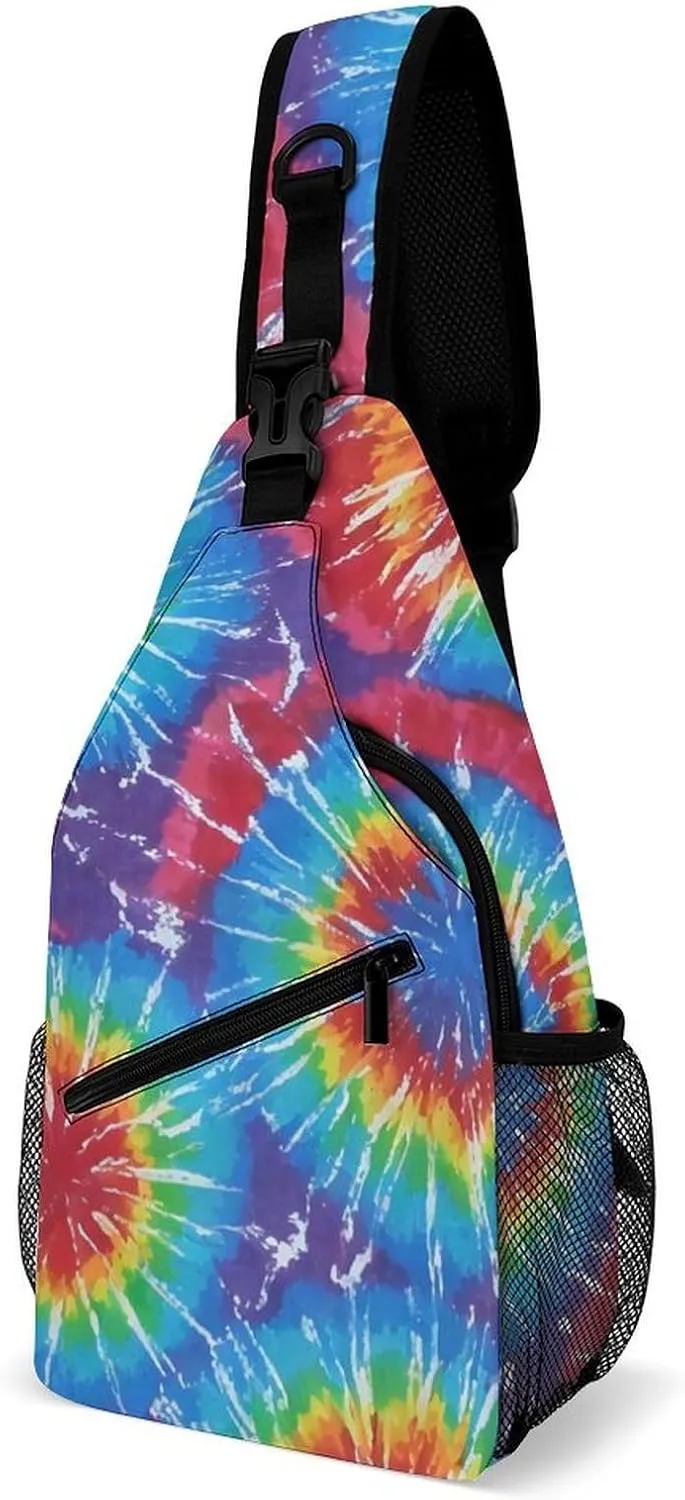 Men Sling Shoulder Backpack Packable Breathable Shoulder Chest Crossbody Bag - Awesome Tie Dye Art Multipurpose Backpacking Bookbag With Adjustable Shoulder Strap