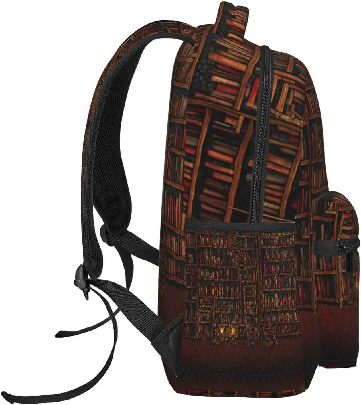 Men Women Polyester Library Bookshelf Vintage Art Daypack Backpack Large Capacity Carry On Bag With Smooth Zippers for Hiking Picnic Walking Cycling