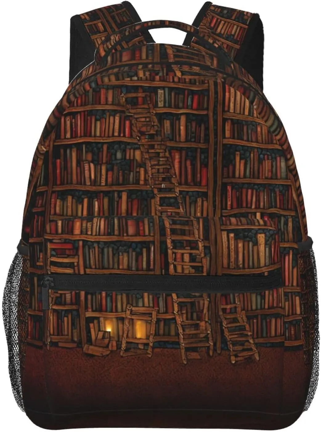 Men Women Polyester Library Bookshelf Vintage Art Daypack Backpack Large Capacity Carry On Bag With Smooth Zippers for Hiking Picnic Walking Cycling