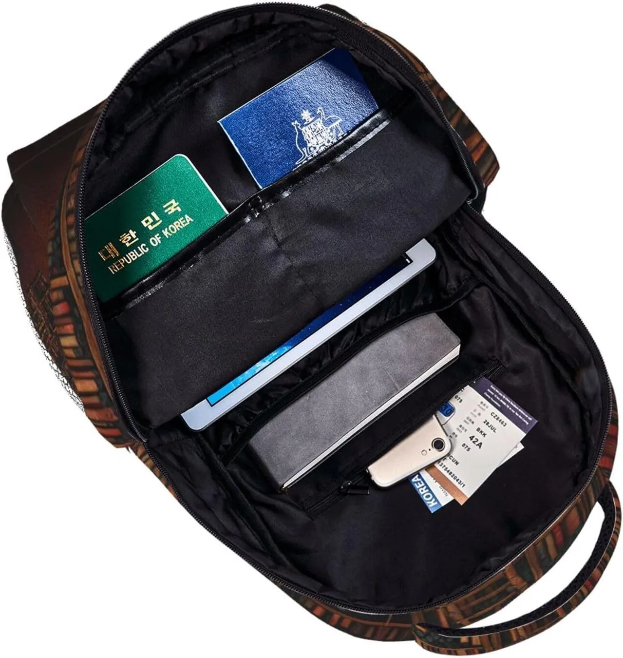 Men Women Polyester Library Bookshelf Vintage Art Daypack Backpack Large Capacity Carry On Bag With Smooth Zippers for Hiking Picnic Walking Cycling
