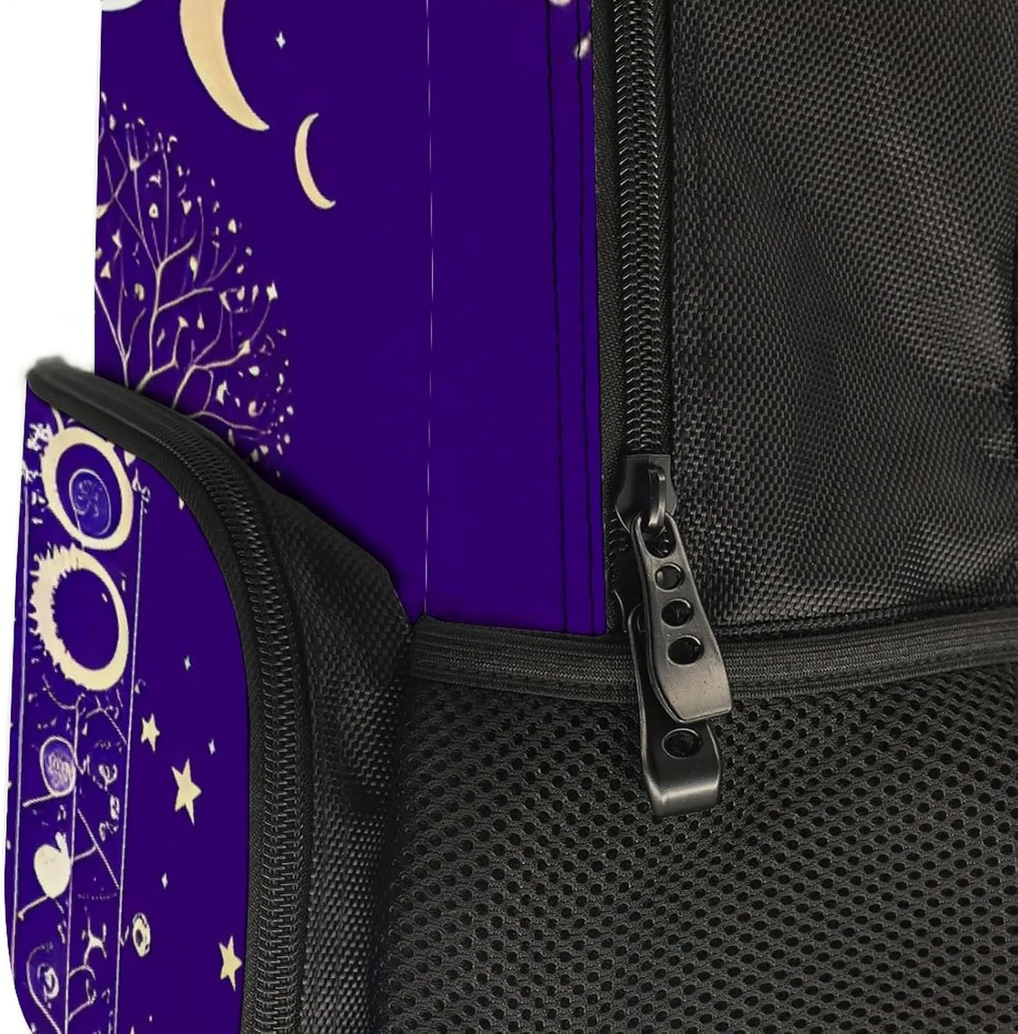 Men Women Polyester Moon Phase Space Tree Art Daypack Big Capacity Shoulder Bag With Smooth Zippers for Hiking Work Walking Cycling