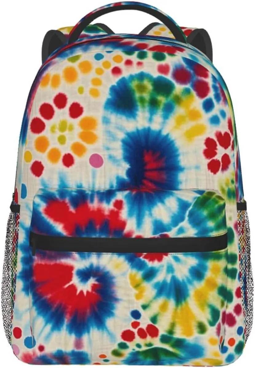 Men Women Polyester Tie Dye Art Daypack Backpack Large Capacity Carry On Bag With Smooth Zippers for Hiking Picnic Walking Cycling