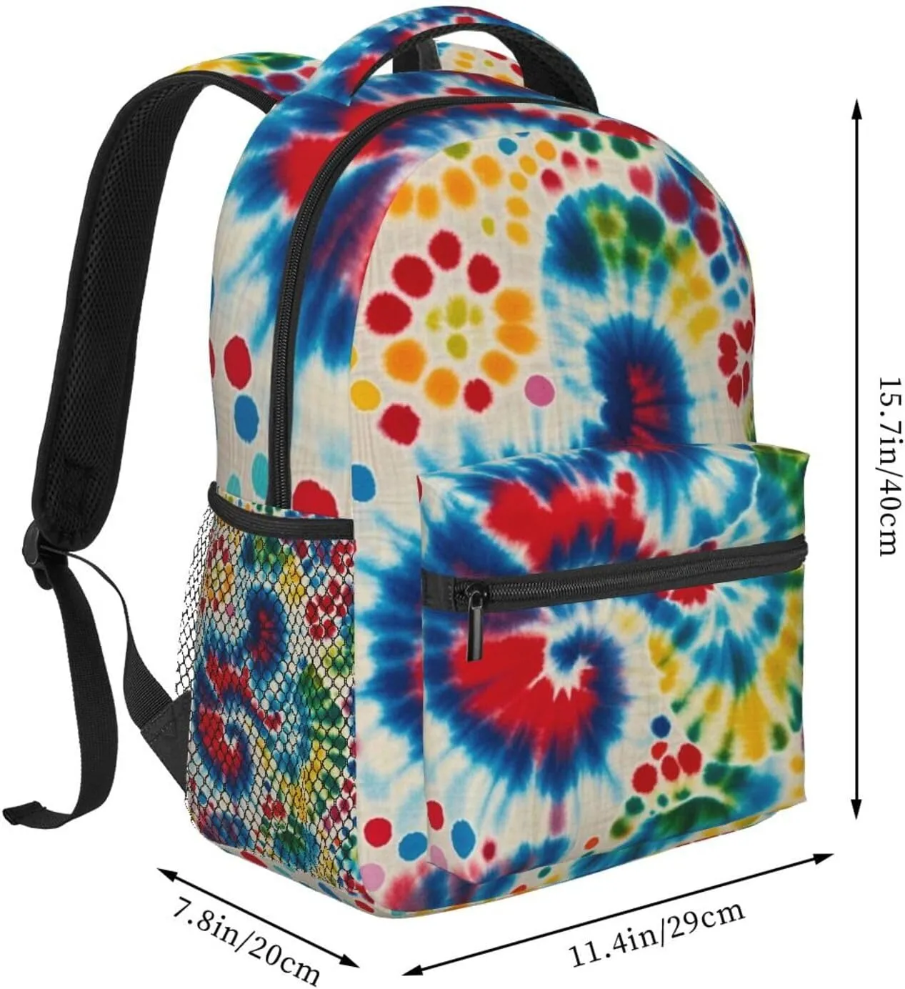 Men Women Polyester Tie Dye Art Daypack Backpack Large Capacity Carry On Bag With Smooth Zippers for Hiking Picnic Walking Cycling