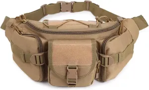 Men's and Women's Waterproof Camouflage Waist Bag for Outdoor Activities - Hunting, Hiking, Climbing, Fishing Nylon Belt Pack(Khaki)