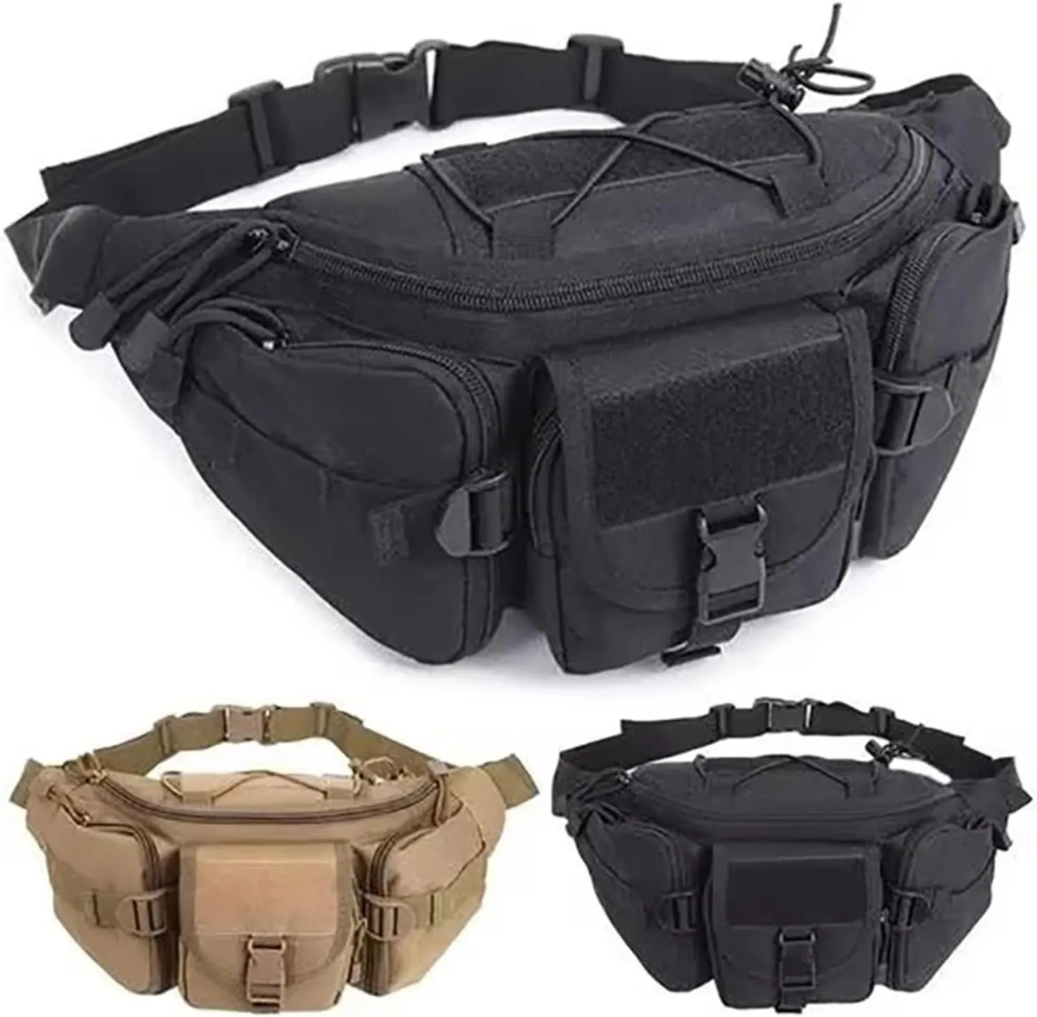 Men's and Women's Waterproof Camouflage Waist Bag for Outdoor Activities - Hunting, Hiking, Climbing, Fishing Nylon Belt Pack(Khaki)