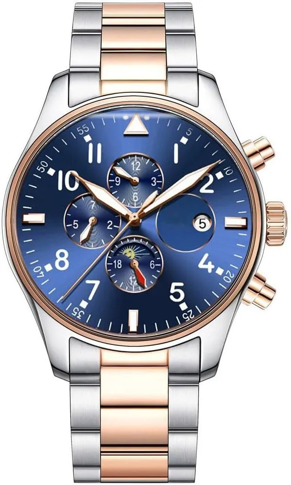 Men's Automatic Self Winding Watches Luxury Dress Chronograph Stainless Steel Watch Waterproof Mechanical Watch