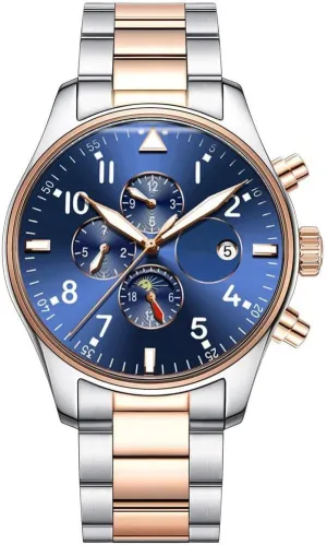Men's Automatic Self Winding Watches Luxury Dress Chronograph Stainless Steel Watch Waterproof Mechanical Watch