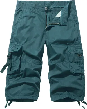 Men's Cargo Shorts 3/4 Cotton Relaxed Fit Below Knee Capri Cargo Pants