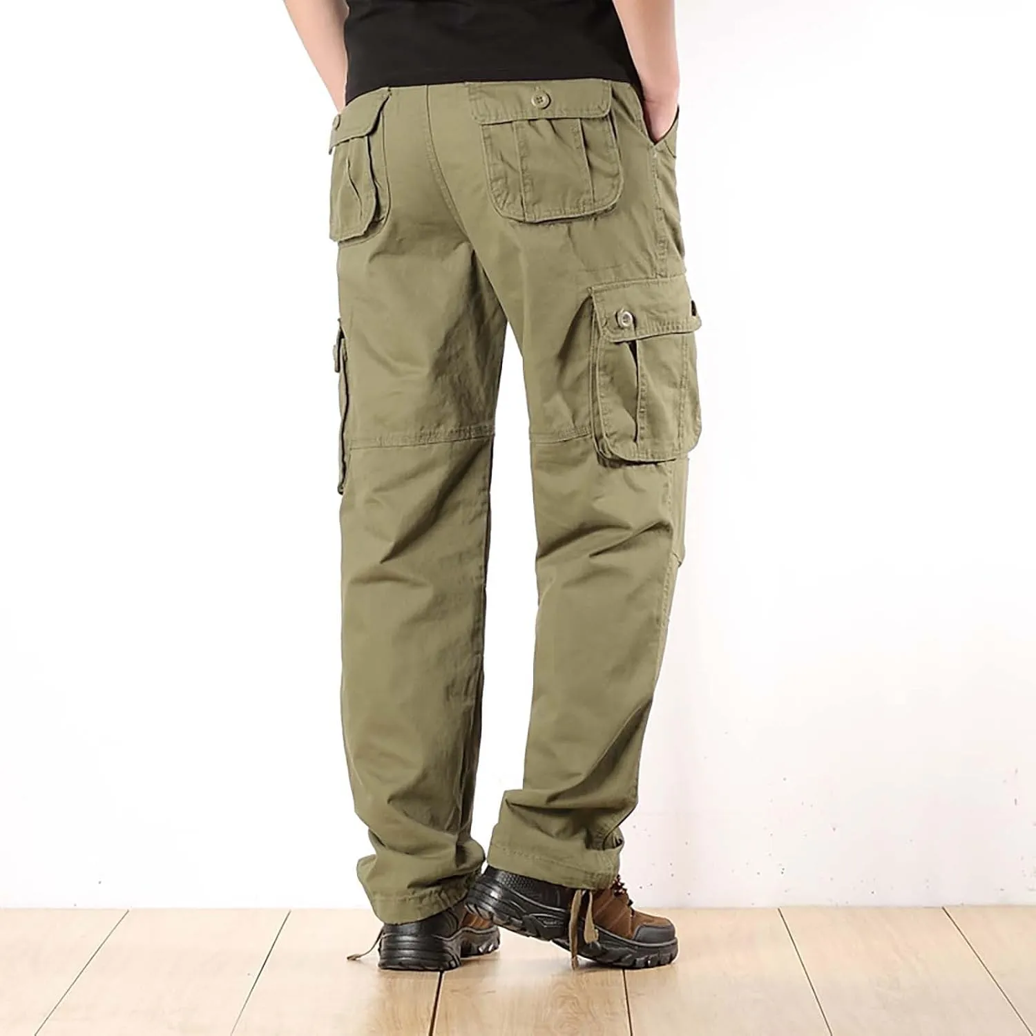 Men's Cotton Cargo Pants Comfort Flat Front Stretch Chino Golf Trouser Classic Basic Heavy Duty Durable Work Utility Pants