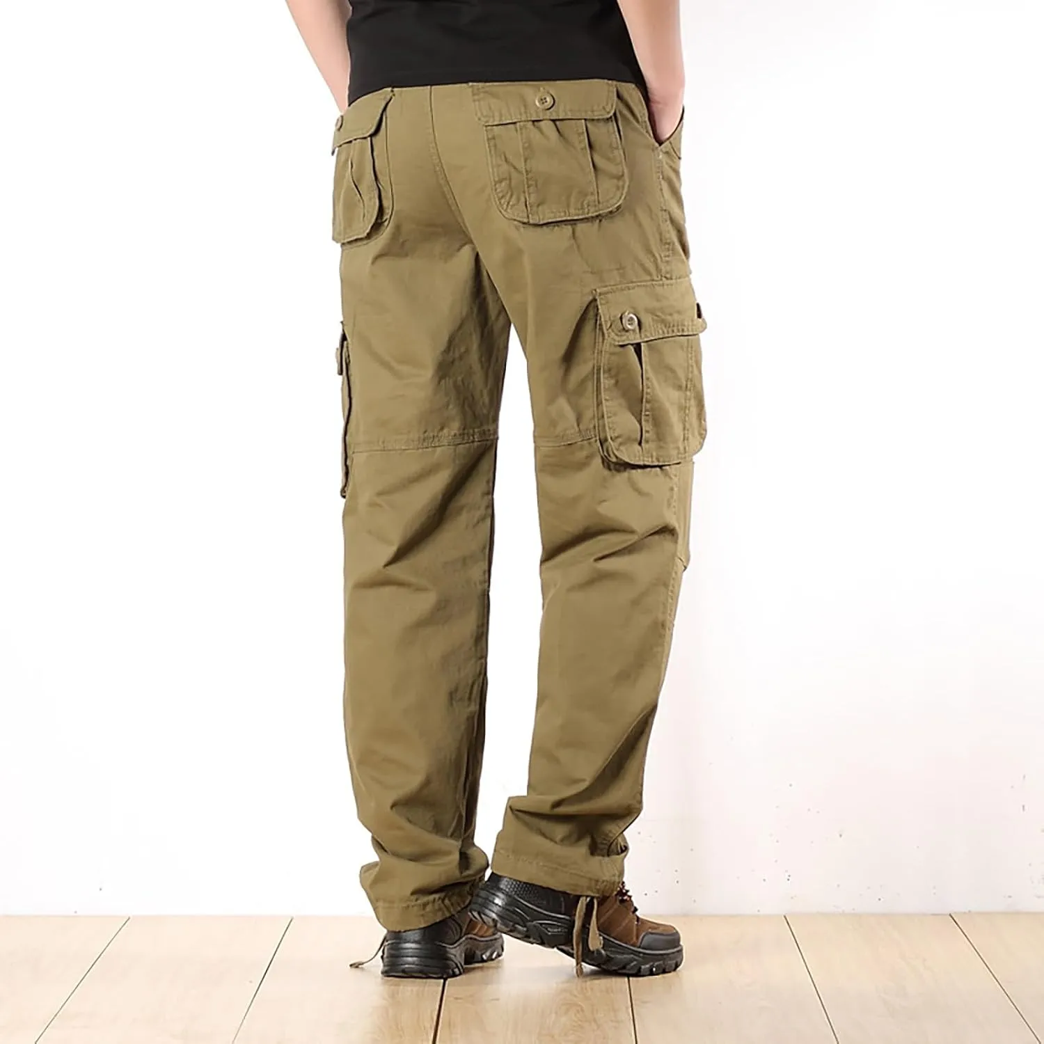 Men's Cotton Cargo Pants Comfort Flat Front Stretch Chino Golf Trouser Classic Basic Heavy Duty Durable Work Utility Pants
