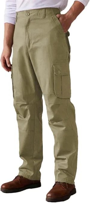 Men's Cotton Cargo Pants Comfort Flat Front Stretch Chino Golf Trouser Classic Basic Heavy Duty Durable Work Utility Pants