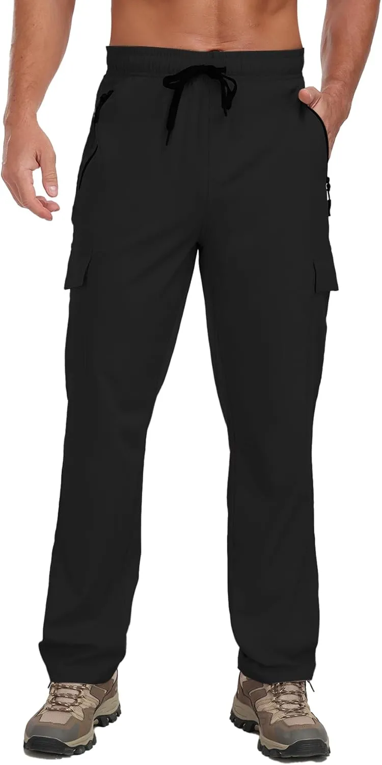 Men's Hiking Pants UPF 50  Cargo Quick Dry Water Resistant Elastic Waist Zip Pockets Travel Work Lightweight Running