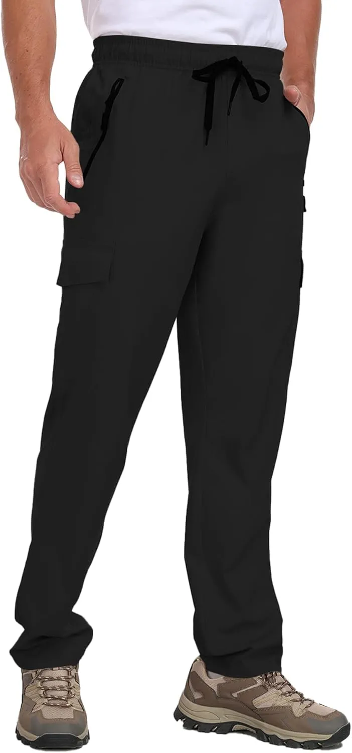 Men's Hiking Pants UPF 50  Cargo Quick Dry Water Resistant Elastic Waist Zip Pockets Travel Work Lightweight Running