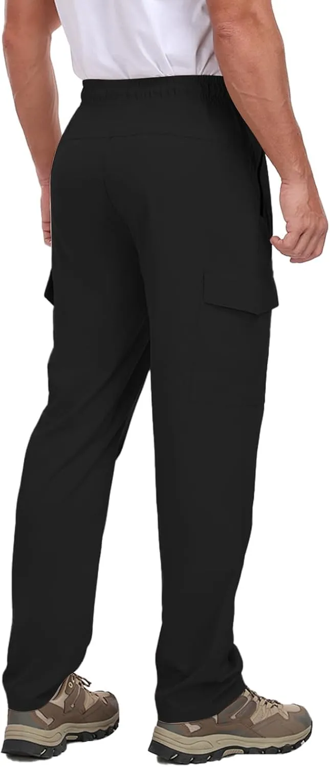 Men's Hiking Pants UPF 50  Cargo Quick Dry Water Resistant Elastic Waist Zip Pockets Travel Work Lightweight Running