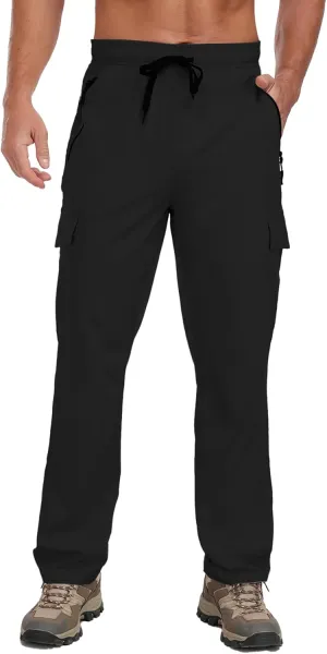 Men's Hiking Pants UPF 50  Cargo Quick Dry Water Resistant Elastic Waist Zip Pockets Travel Work Lightweight Running