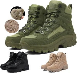 Men'S Military Tactical Work Boots Side Zipper Lightweight Army Combat Boots Durable Outdoor Work Boots Desert Boots Men'S Waterproof Tactical Hiking Boots