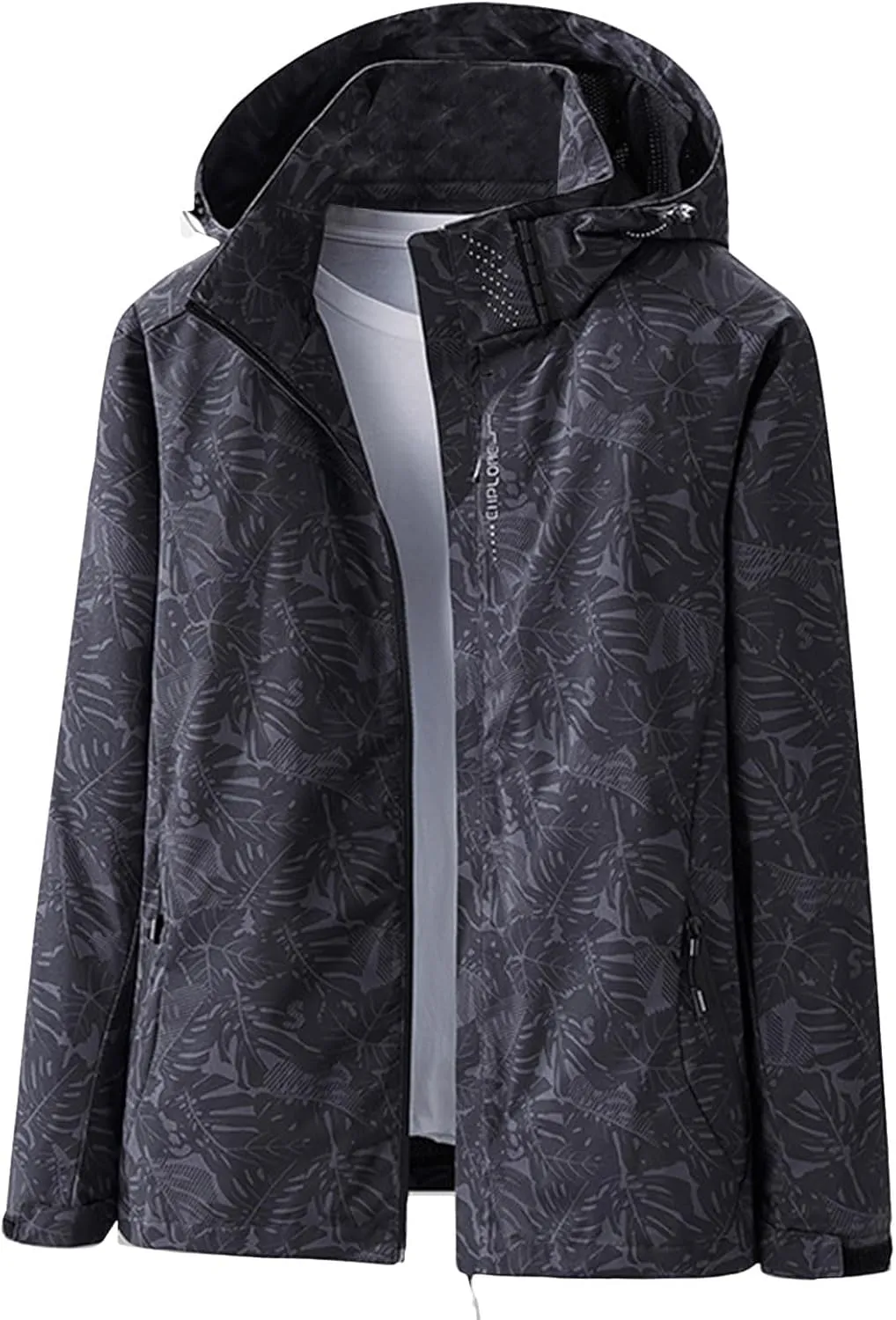 Mens Raincoat Hooded Long Sleeve Zipper with Pocket Outdoor Rain Jacket Waterproof Soft Windbreaker for Hiking Travel