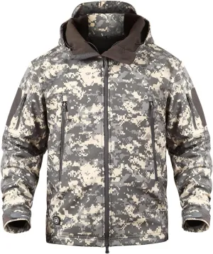 Men's Softshell Jacket Waterproof Fleece Hooded Outdoor Hunting Coat