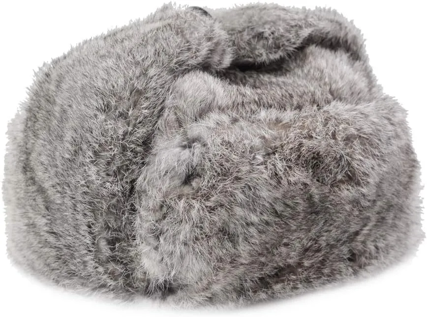 Mens Winter Real Rabbit Fur Aviator Hat Russian Ushanka Earflap Trapper Hats