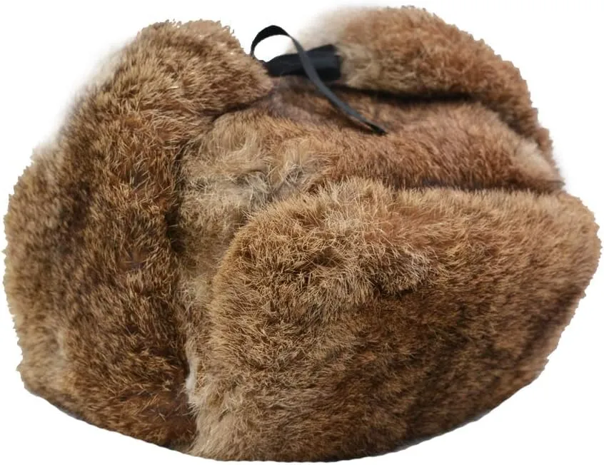 Mens Winter Real Rabbit Fur Aviator Hat Russian Ushanka Earflap Trapper Hats