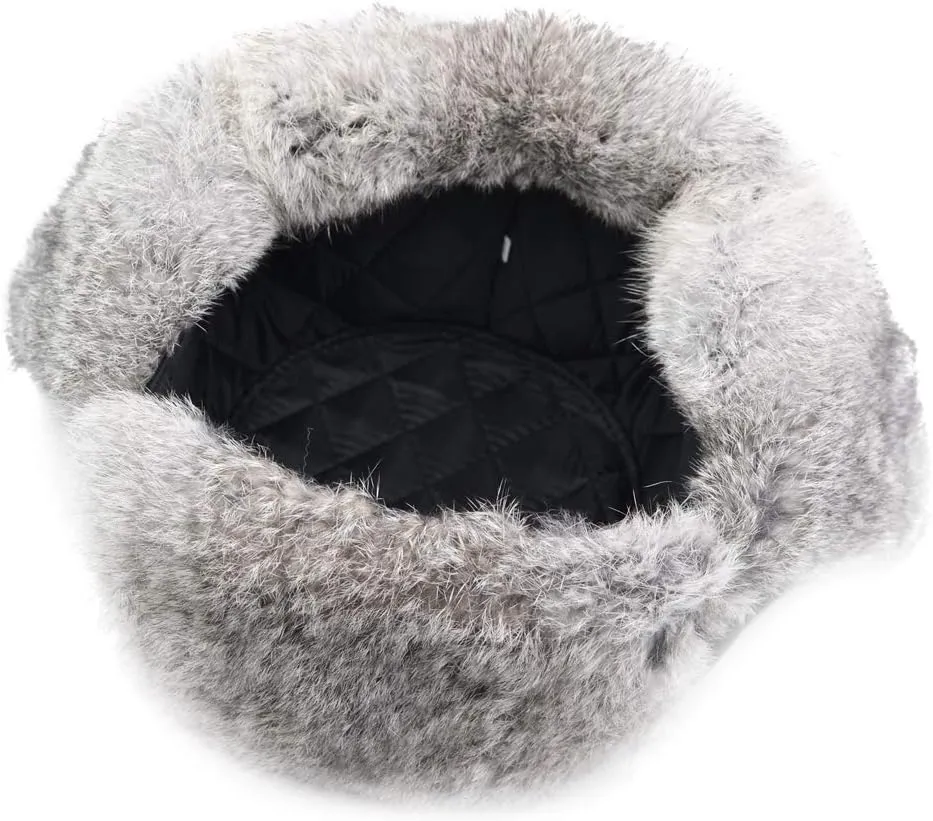 Mens Winter Real Rabbit Fur Aviator Hat Russian Ushanka Earflap Trapper Hats