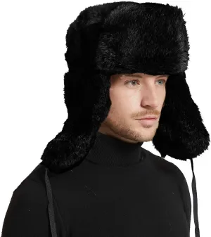 Mens Winter Real Rabbit Fur Aviator Hat Russian Ushanka Earflap Trapper Hats