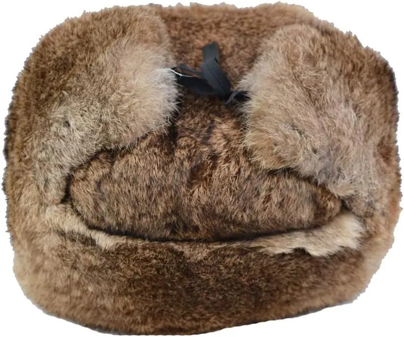 Mens Winter Real Rabbit Fur Aviator Hat Russian Ushanka Earflap Trapper Hats