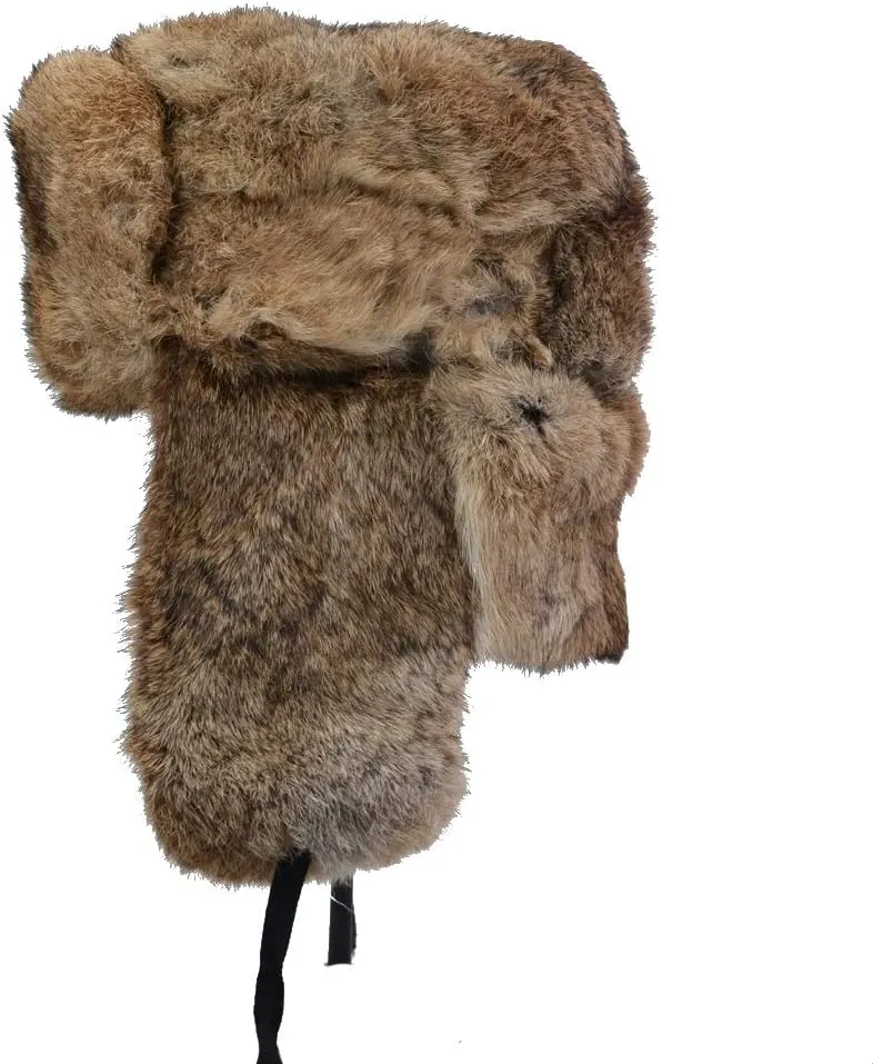 Mens Winter Real Rabbit Fur Aviator Hat Russian Ushanka Earflap Trapper Hats