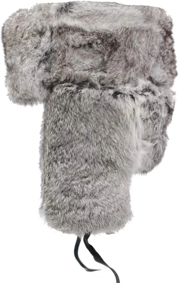 Mens Winter Real Rabbit Fur Aviator Hat Russian Ushanka Earflap Trapper Hats
