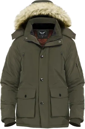 Men's Winter Thicken Coat Warm Faux Fur Lined Padded Puffer Parka Jacket with Removable Hood