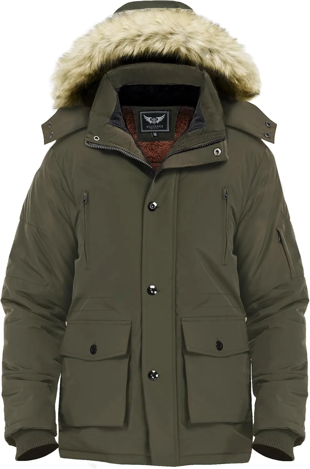 Men's Winter Thicken Coat Warm Faux Fur Lined Padded Puffer Parka Jacket with Removable Hood