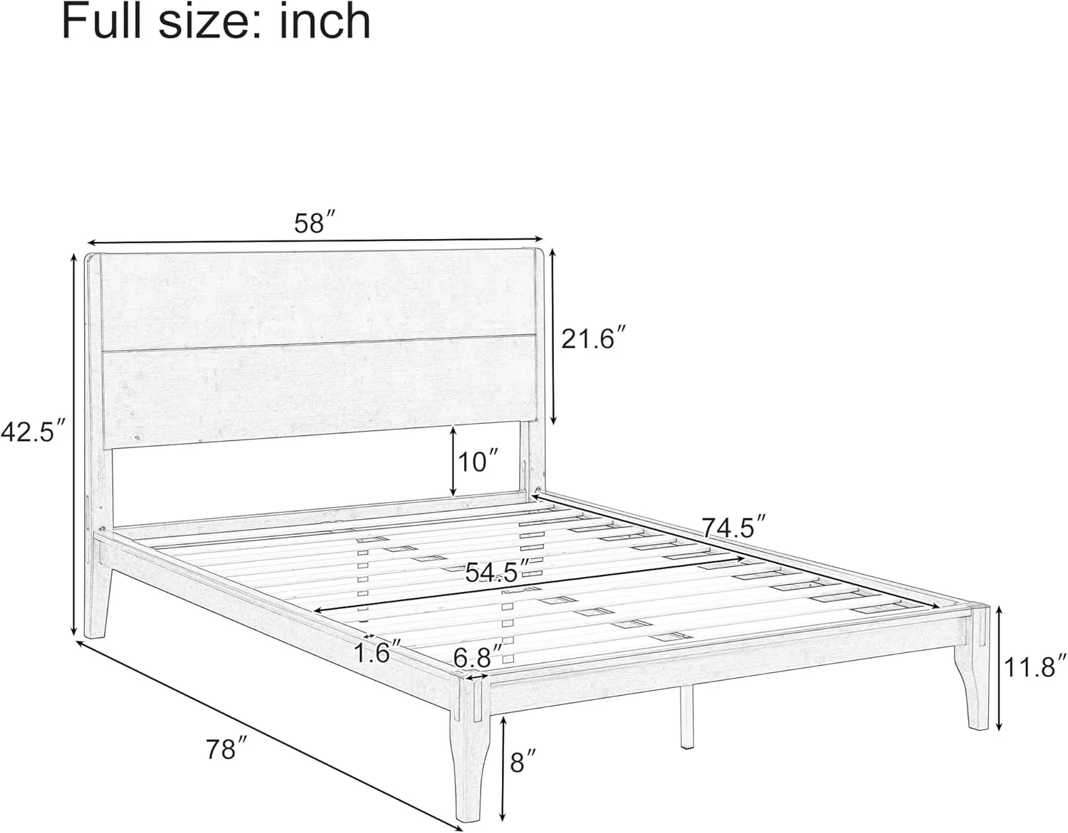 Merax Full Size Bamboo Platform Bed, Mid-Century Modern Bed Frame with Tall Headboard, Wood Slat Support, No Box Spring Needed, Easy Assembly, Brown