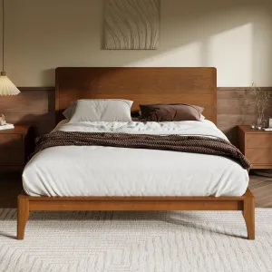 Merax Full Size Bamboo Platform Bed, Mid-Century Modern Bed Frame with Tall Headboard, Wood Slat Support, No Box Spring Needed, Easy Assembly, Brown