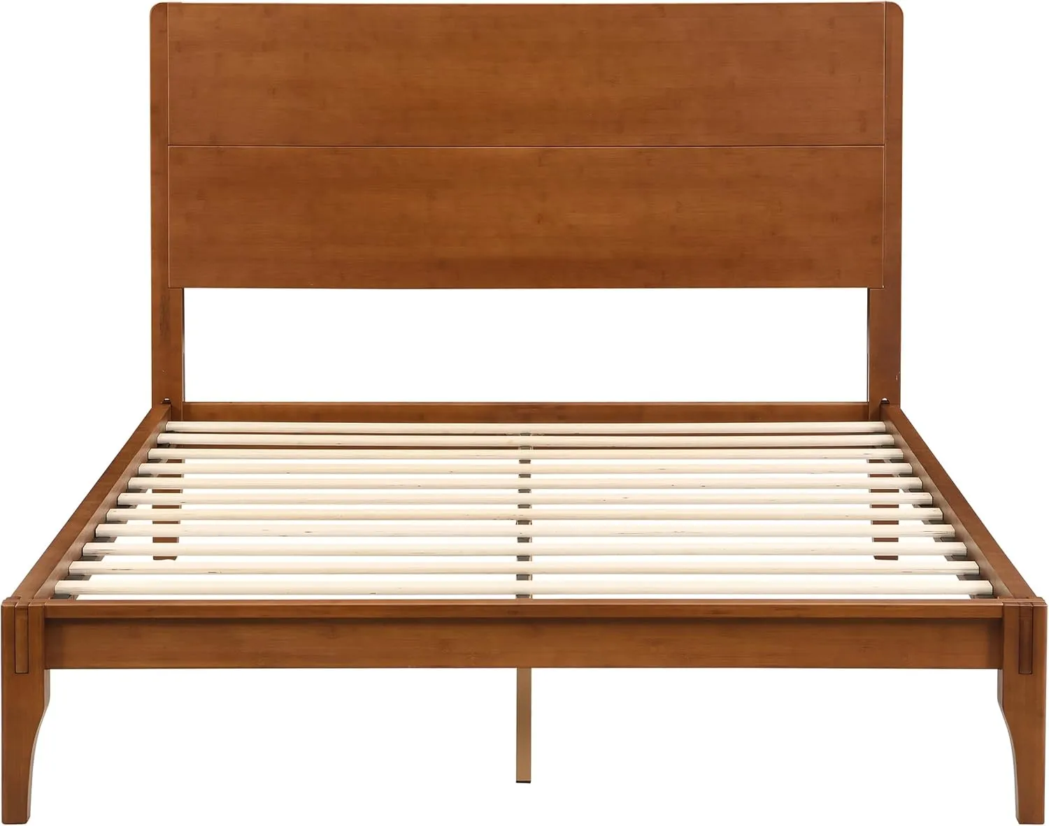 Merax Full Size Bamboo Platform Bed, Mid-Century Modern Bed Frame with Tall Headboard, Wood Slat Support, No Box Spring Needed, Easy Assembly, Brown