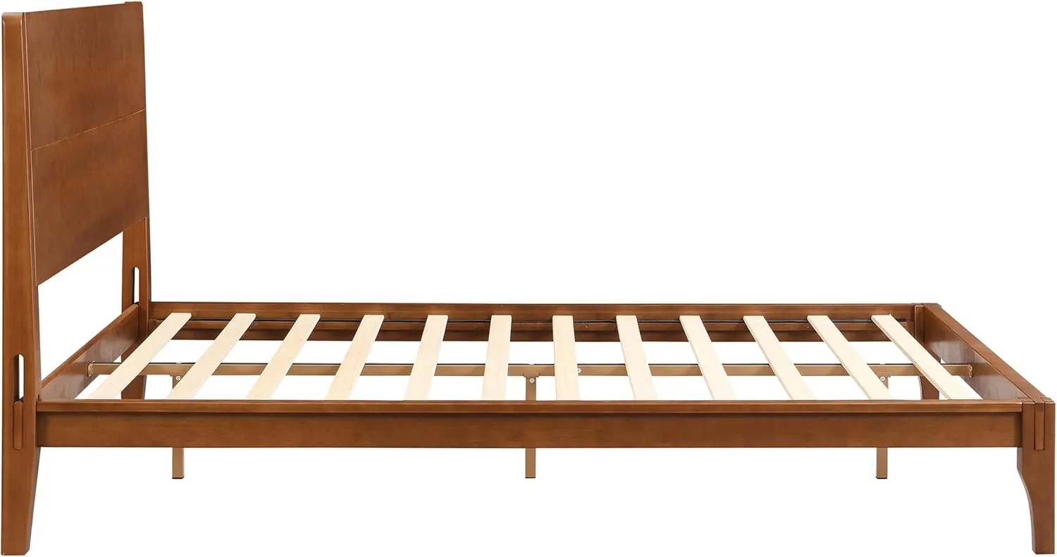 Merax Full Size Bamboo Platform Bed, Mid-Century Modern Bed Frame with Tall Headboard, Wood Slat Support, No Box Spring Needed, Easy Assembly, Brown