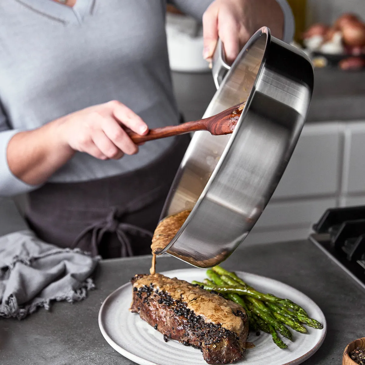 Merten & Stork - Stainless Steel Sauté Pan with Lid, 3.5 Quart