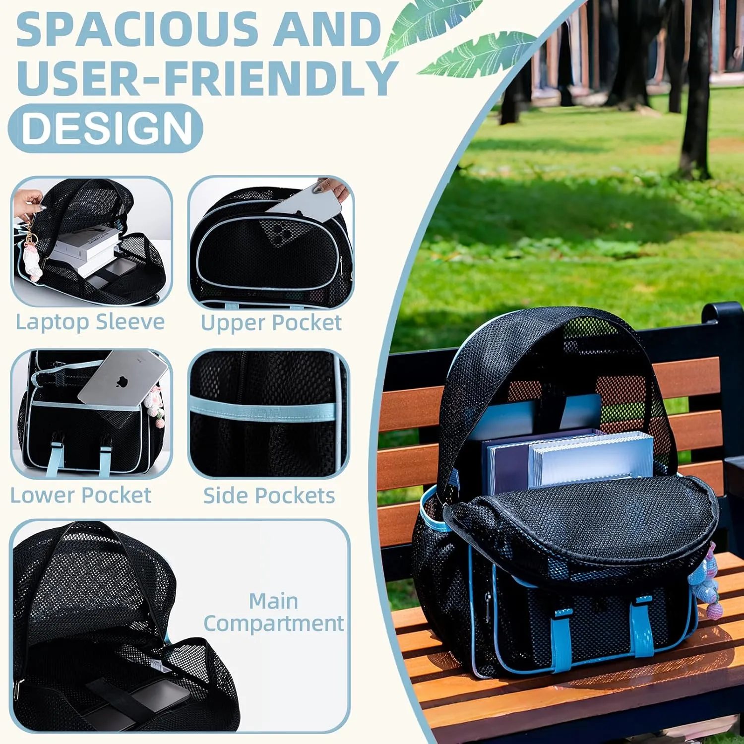 Mesh Backpack for School Heavy Duty, See Through Backpack for Women Men Student Diving Travel(3 sizes)