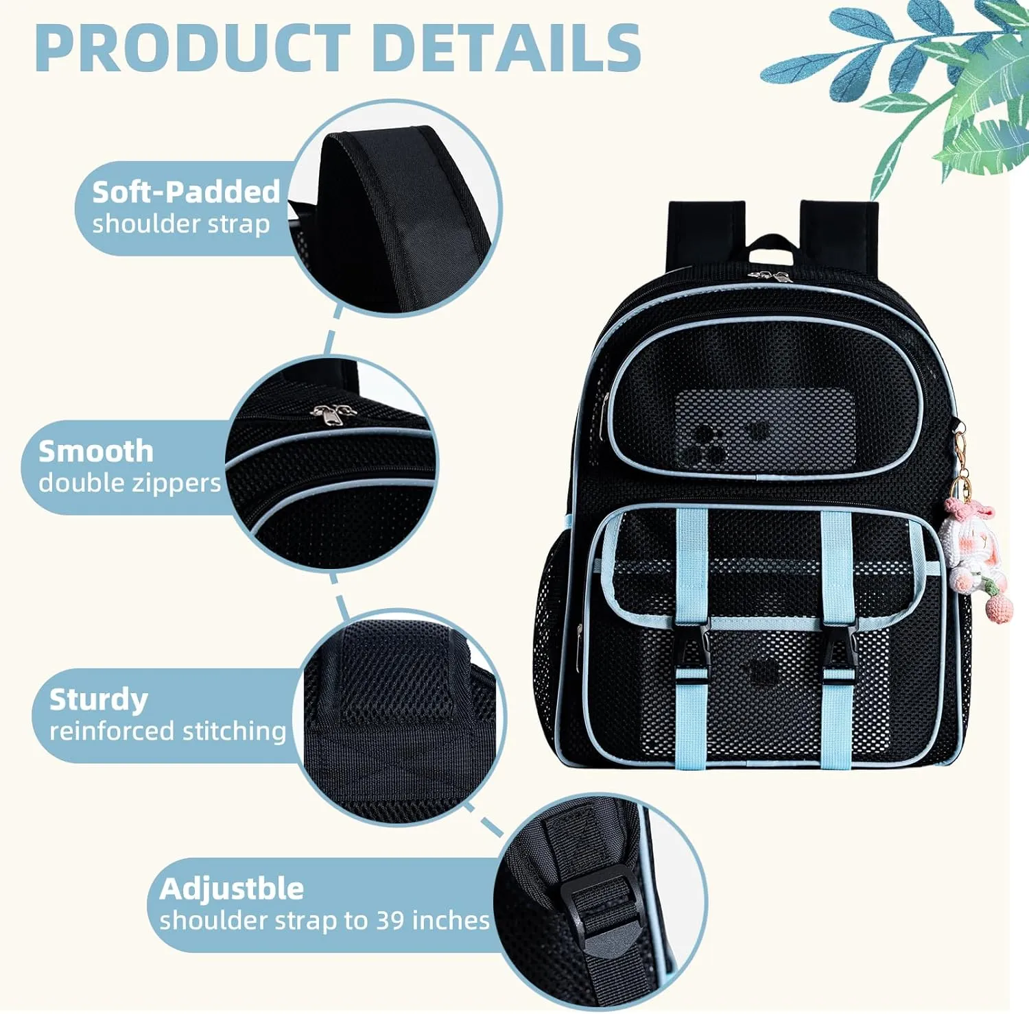 Mesh Backpack for School Heavy Duty, See Through Backpack for Women Men Student Diving Travel(3 sizes)