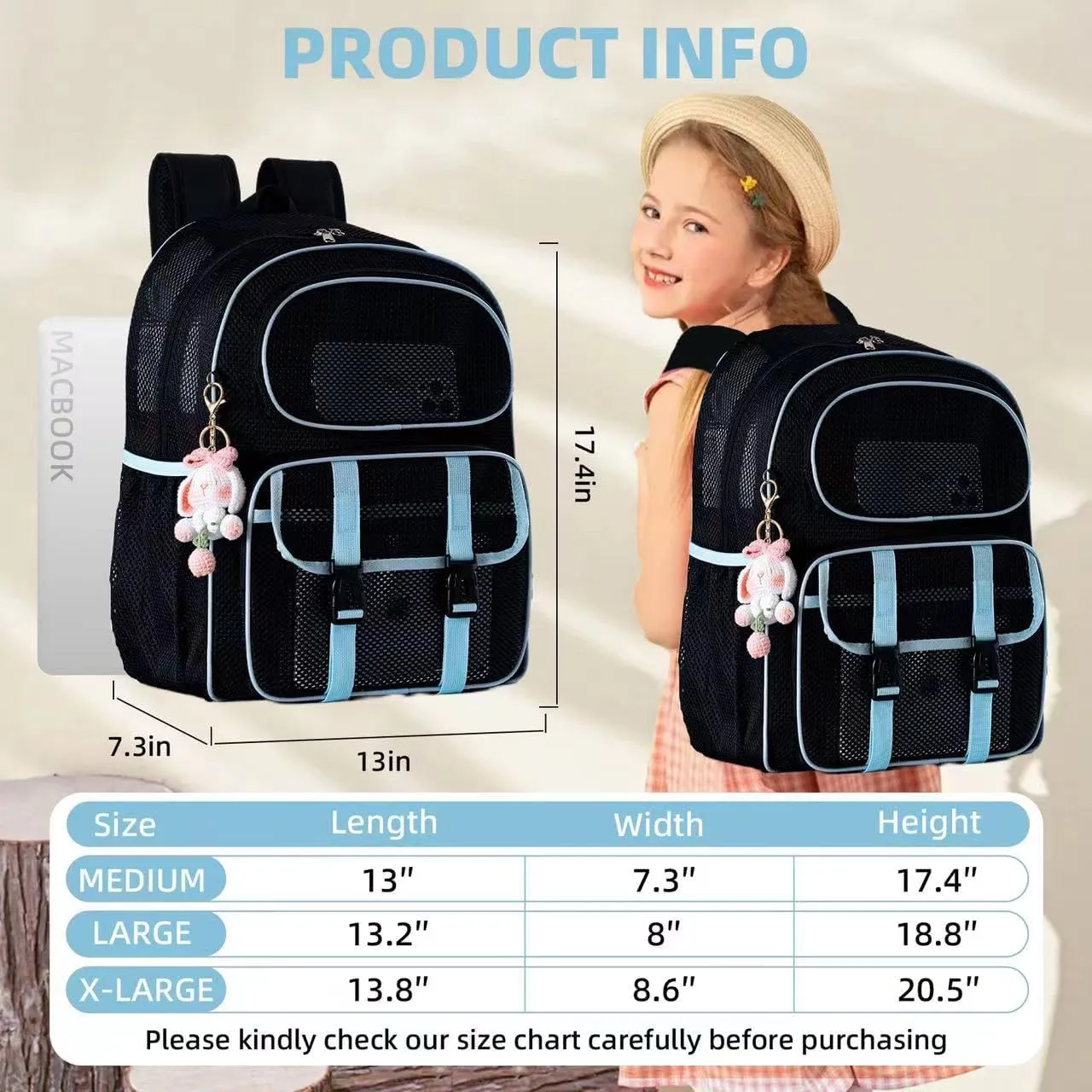 Mesh Backpack for School Heavy Duty, See Through Backpack for Women Men Student Diving Travel(3 sizes)