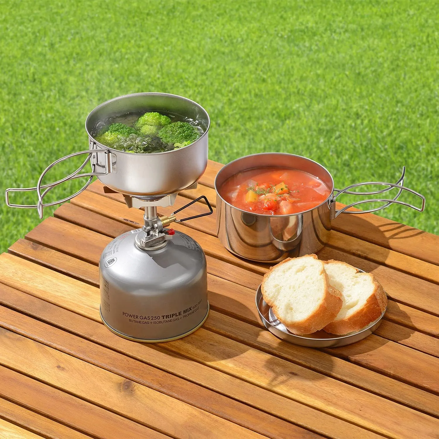 MH-1540 Cooker Set, Made in Japan, 3 Pieces, Stainless Steel, Camping, Cooking, Rice, Stackable, Compact Storage