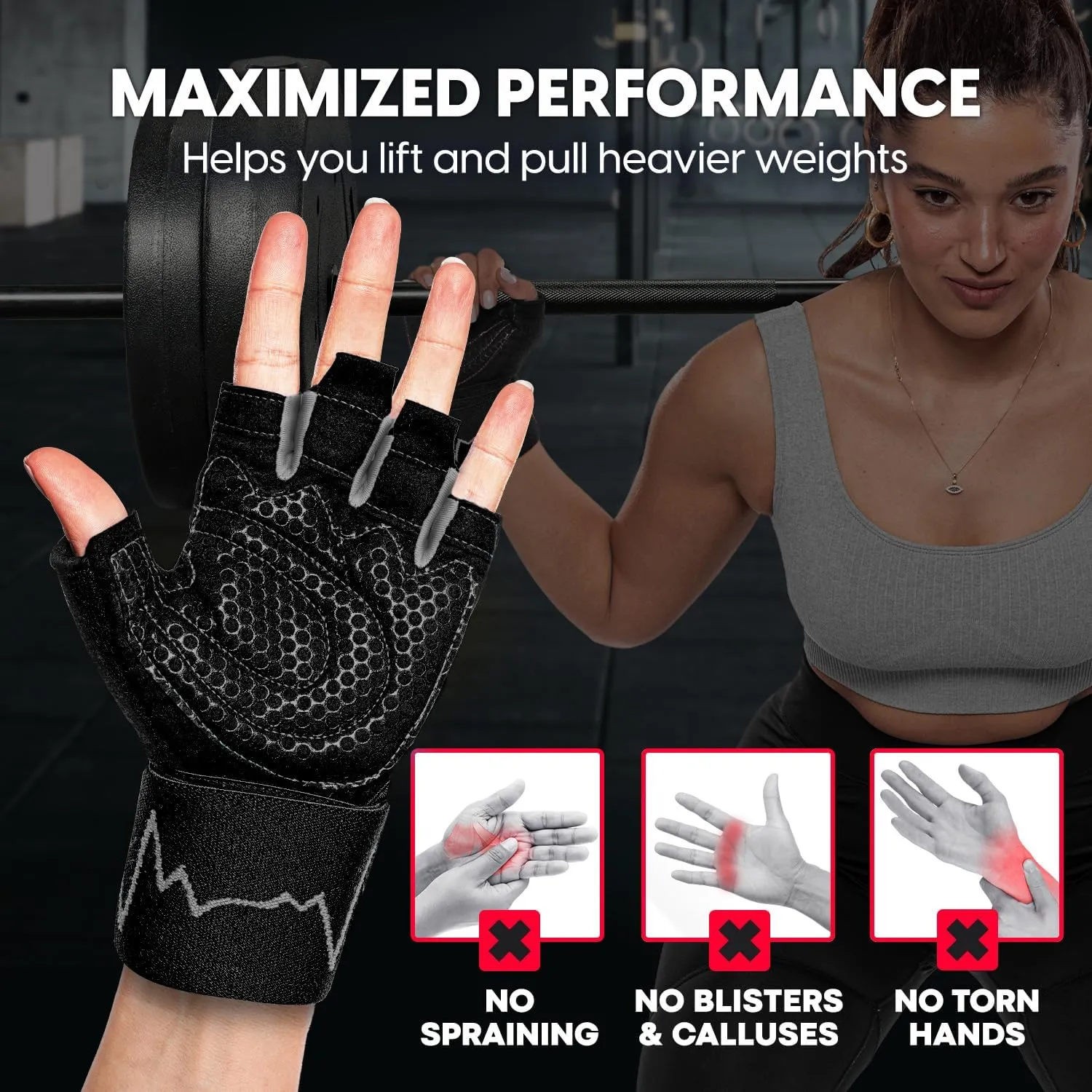 MhIL Workout Gloves for Women – Comfortable Gym Gloves for Women with Hand Protection and Enhanced Grip – Weight Lifting Glove for Womens with Wrist Wraps Support for Safety, Hygiene and Style